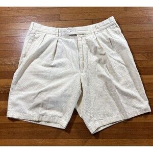 Peter Millar Shorts Men 38 Golf Seersucker Yellow White Striped Flat Front Chino